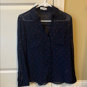 Express Navy Blouse with Red Dots